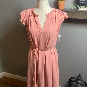 Lark & Ro Pink Midi Sundress with Flutter Sleeves